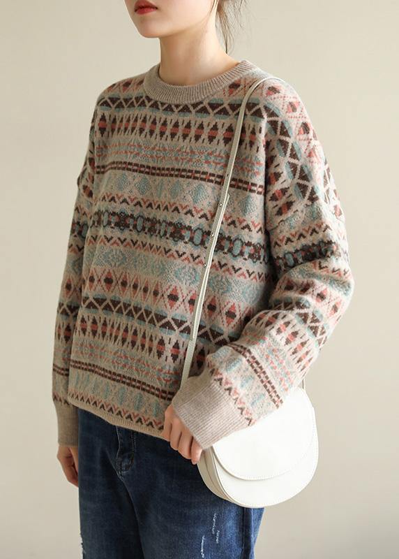 For Work Geometry clothes For Women spring Loose fitting o neck sweaters - SooLinen