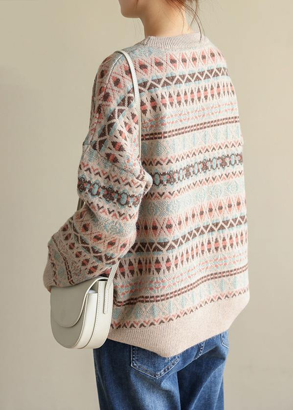 For Work Geometry clothes For Women spring Loose fitting o neck sweaters - SooLinen