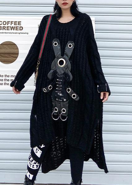 For Work black Sweater dress outfit Moda hollow out daily low high design sweater dress - SooLinen