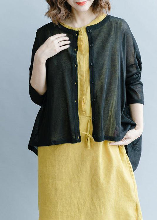 For Work black fall fashion fall cotton linen o neck Batwing Sleeve tops - SooLinen