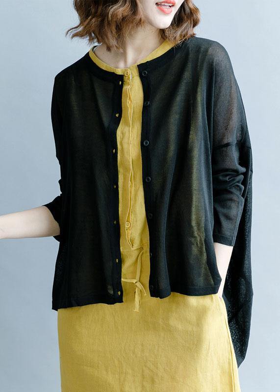 For Work black fall fashion fall cotton linen o neck Batwing Sleeve tops - SooLinen