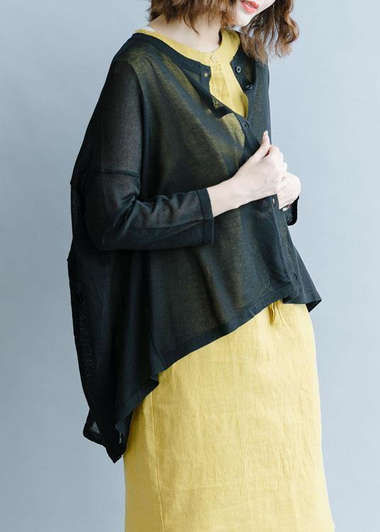 For Work black fall fashion fall cotton linen o neck Batwing Sleeve tops - SooLinen