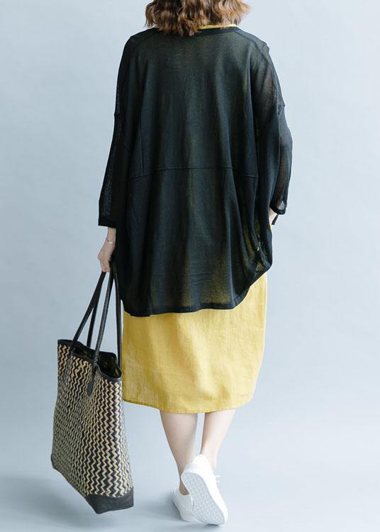 For Work black fall fashion fall cotton linen o neck Batwing Sleeve tops - SooLinen