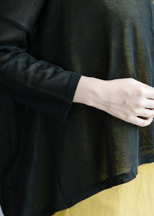 For Work black fall fashion fall cotton linen o neck Batwing Sleeve tops - SooLinen