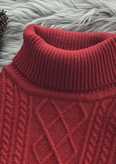 For Work burgundy Sweater Blouse low high design oversize high neck knitwear - SooLinen