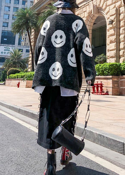 For Work dark gray print clothes trendy plus size o neck knit tops - SooLinen