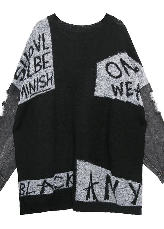 For Work gray chocolate patchwork knitted clothes plus size o neck Hole knitwear - SooLinen