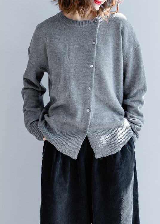 For Work gray knitted clothes trendy plus size o neck pockets sweaters - SooLinen