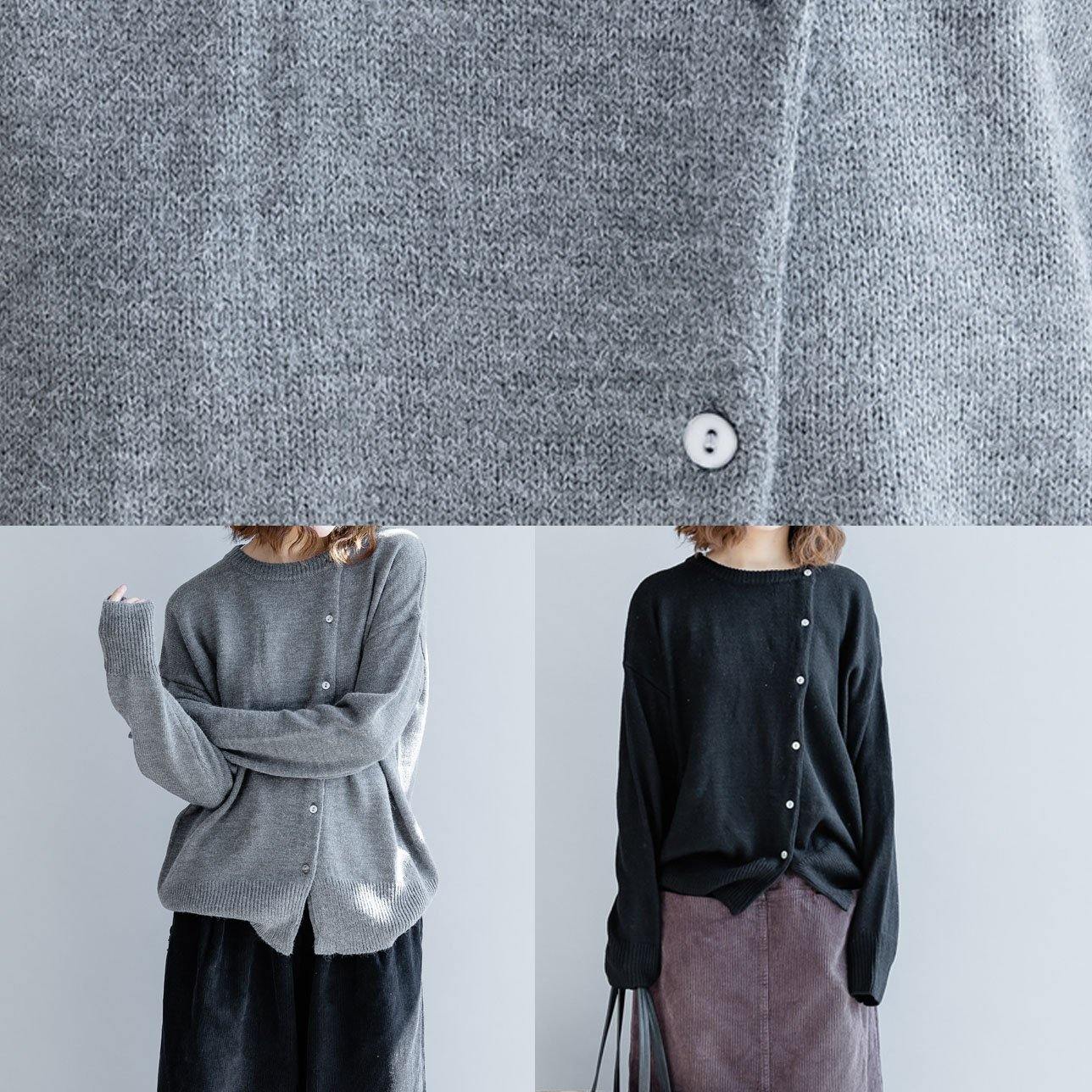 For Work gray knitted clothes trendy plus size o neck pockets sweaters - SooLinen