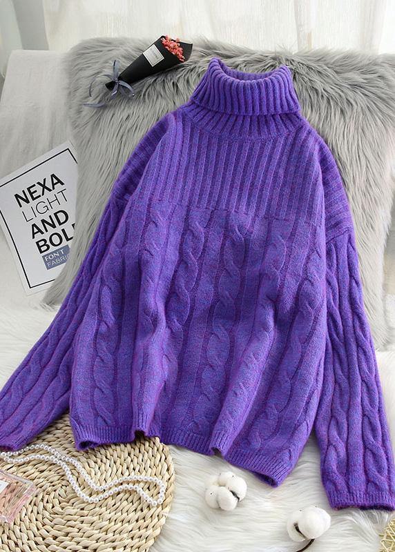 For Work high neck green knitwear plus size wild Blouse - SooLinen