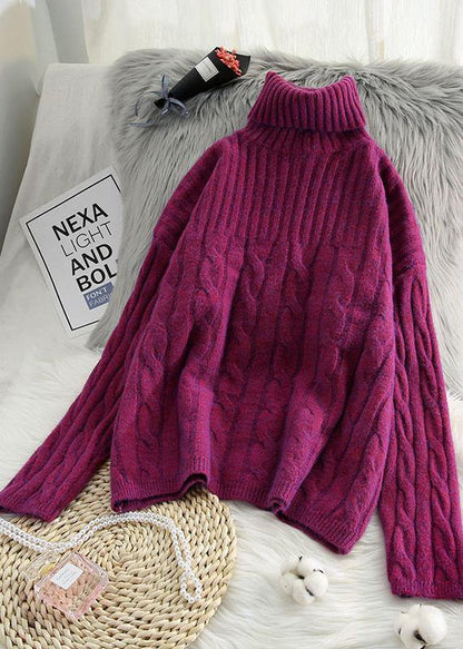 For Work high neck green knitwear plus size wild Blouse - SooLinen