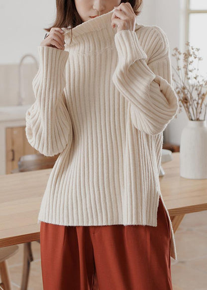 For Work high neck white sweaters plus size winter knitted top - SooLinen