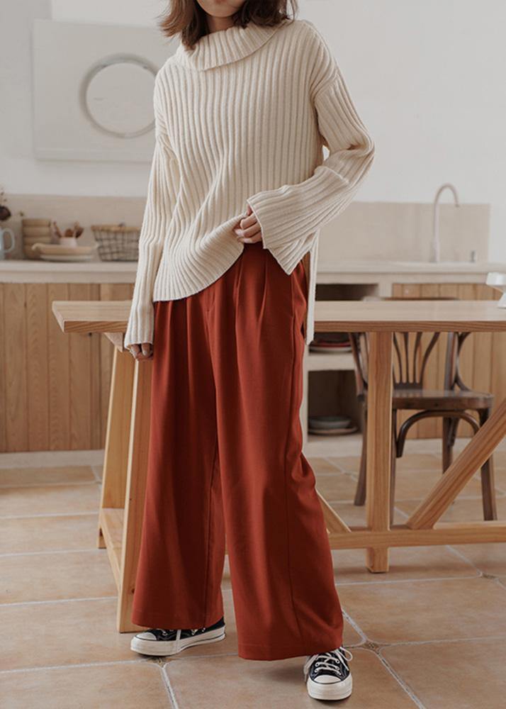 For Work high neck white sweaters plus size winter knitted top - SooLinen