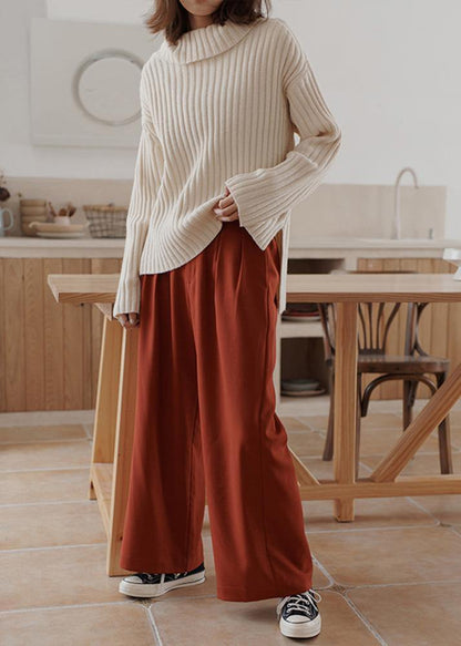 For Work high neck white sweaters plus size winter knitted top - SooLinen