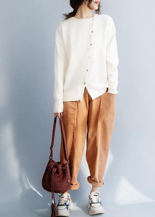 For Work o neck beige knitwear casual long sleeve knit blouse - SooLinen