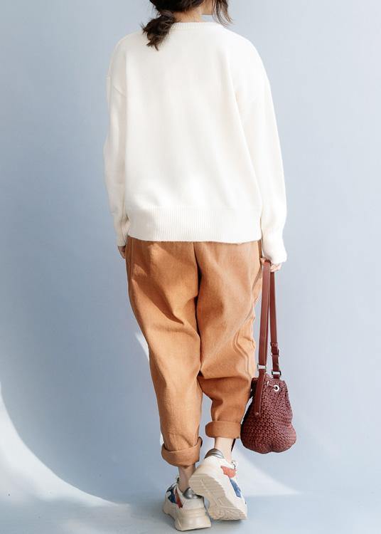 For Work o neck beige knitwear casual long sleeve knit blouse - SooLinen