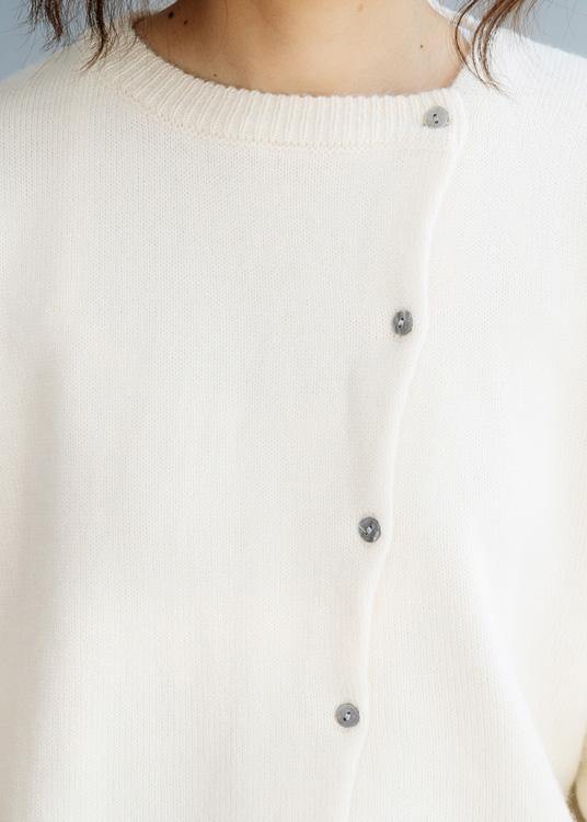 For Work o neck beige knitwear casual long sleeve knit blouse - SooLinen