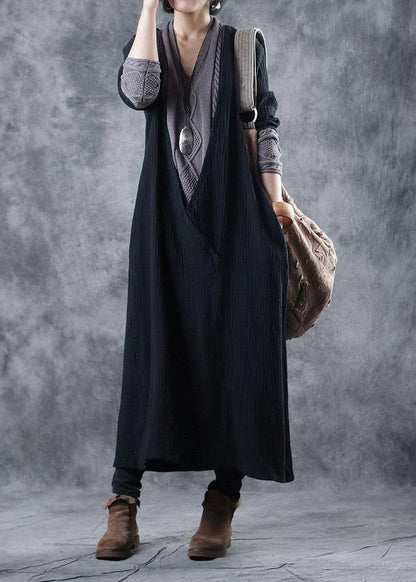 For Work patchwork Sweater v neck outfits Largo black DIY knit dress - SooLinen