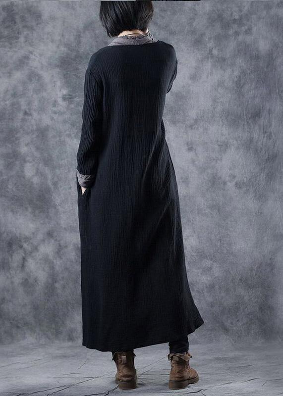 For Work patchwork Sweater v neck outfits Largo black DIY knit dress - SooLinen