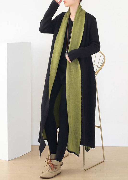 For Work patchwork knit coats Loose fitting v neck wild knit outwear - SooLinen
