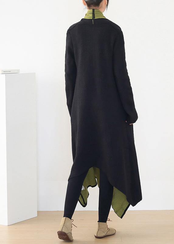 For Work patchwork knit coats Loose fitting v neck wild knit outwear - SooLinen