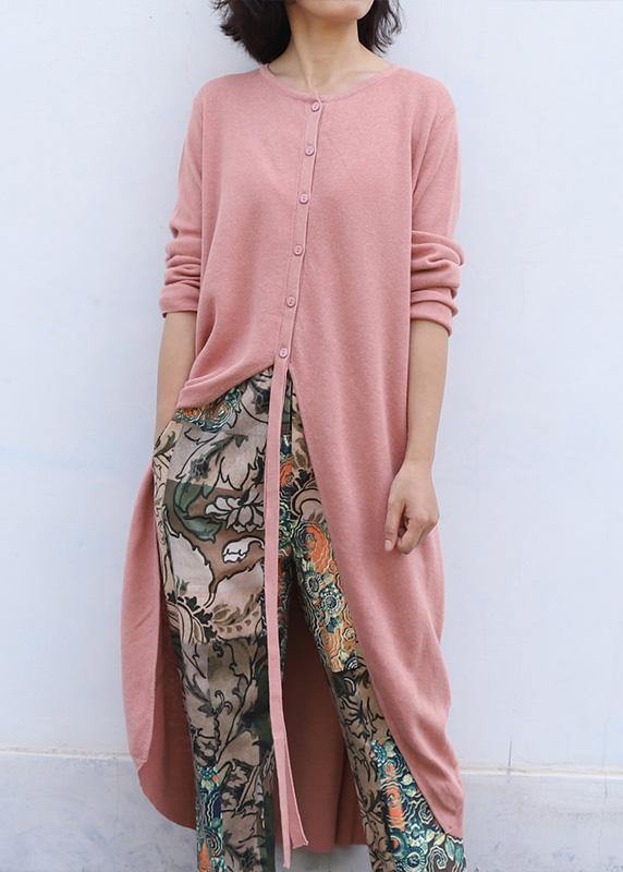 For Work pink knitted cardigans plus size clothing o neck sweaters asymmetric - SooLinen