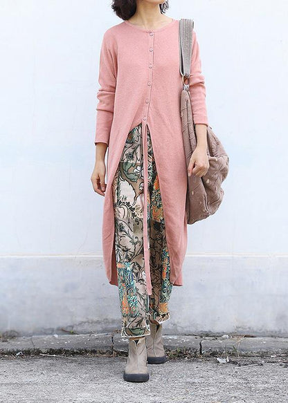 For Work pink knitted cardigans plus size clothing o neck sweaters asymmetric - SooLinen