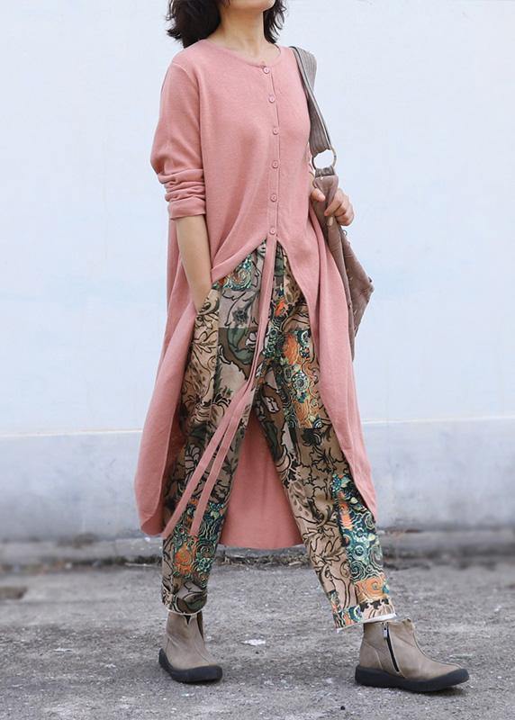 For Work pink knitted cardigans plus size clothing o neck sweaters asymmetric - SooLinen