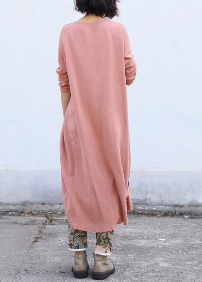 For Work pink knitted cardigans plus size clothing o neck sweaters asymmetric - SooLinen