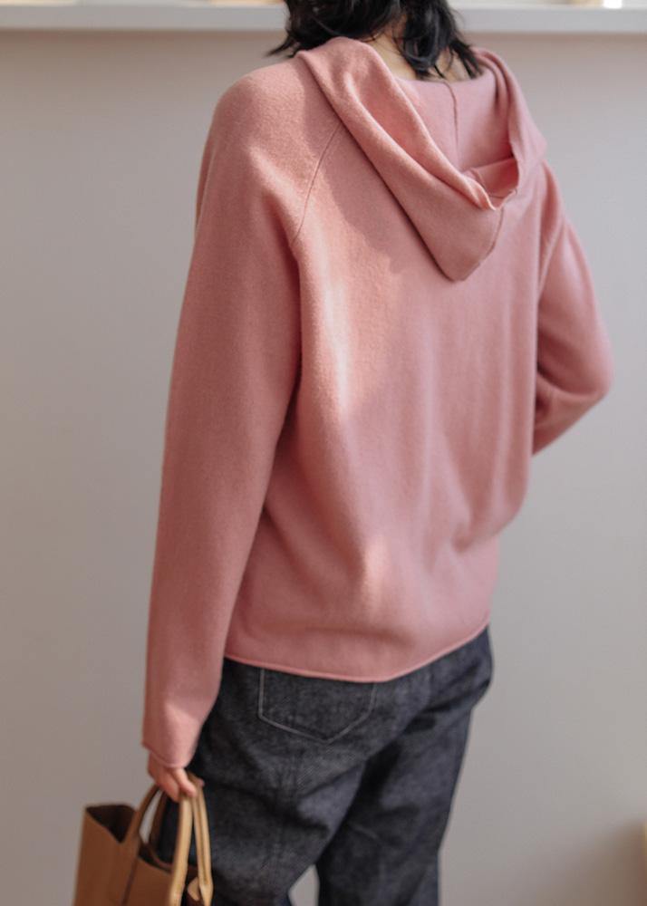 For Work pink knitted top hooded baggy trendy plus size knitwear - SooLinen