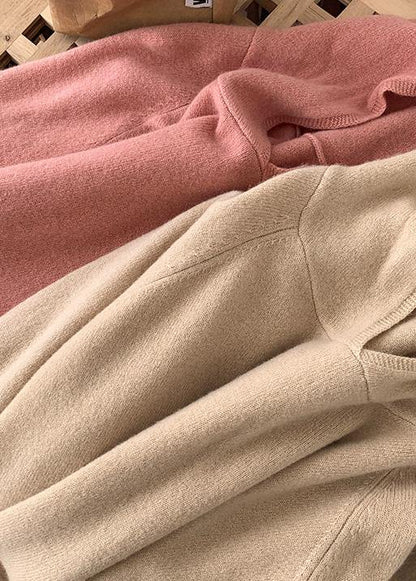 For Work pink knitted top hooded baggy trendy plus size knitwear - SooLinen