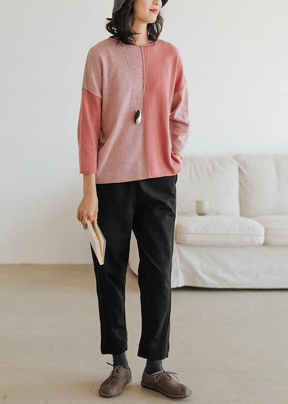 For Work pink tops o neck plus size clothing fall sweaters - SooLinen