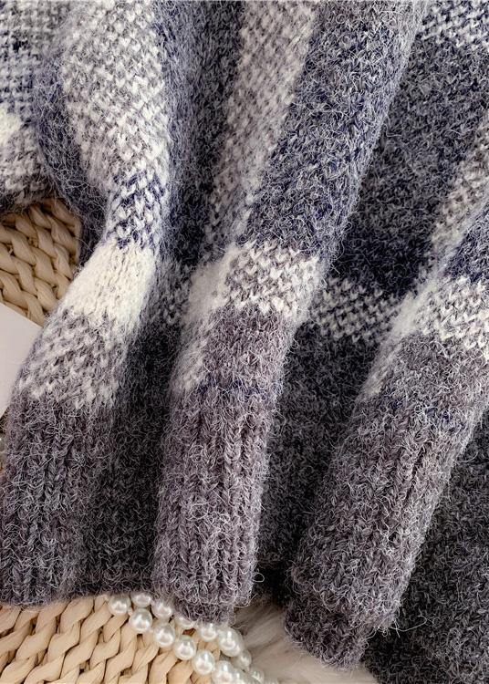 For Work purple knitted clothes warm oversized plaid knitwear - SooLinen