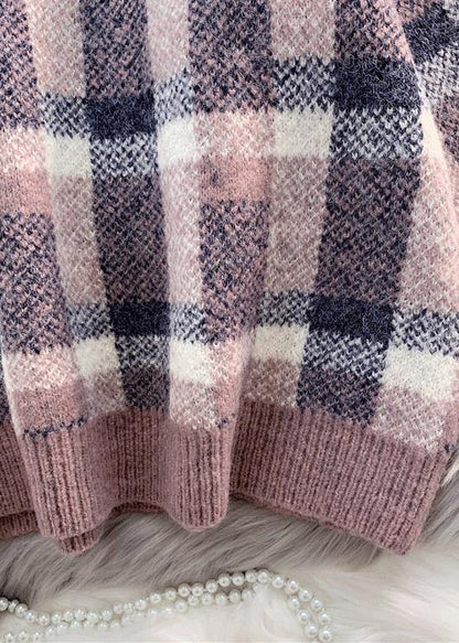 For Work purple knitted clothes warm oversized plaid knitwear - SooLinen