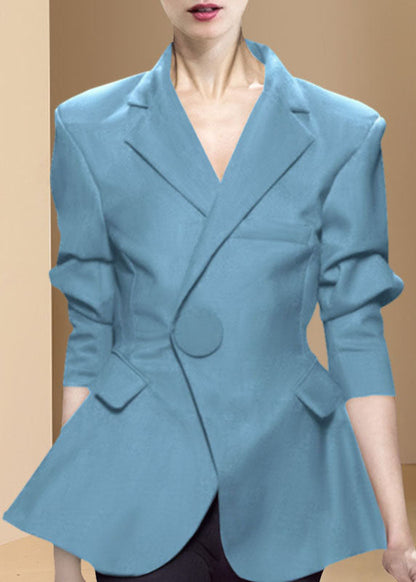 Formelle Hellblaue Knopf Peter Pan Kragen Mäntel Langarm