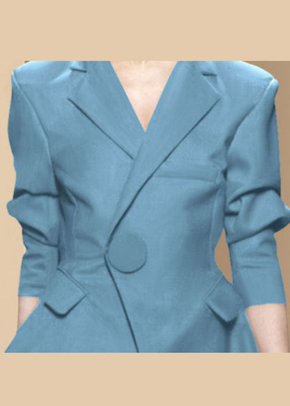 Formelle Hellblaue Knopf Peter Pan Kragen Mäntel Langarm