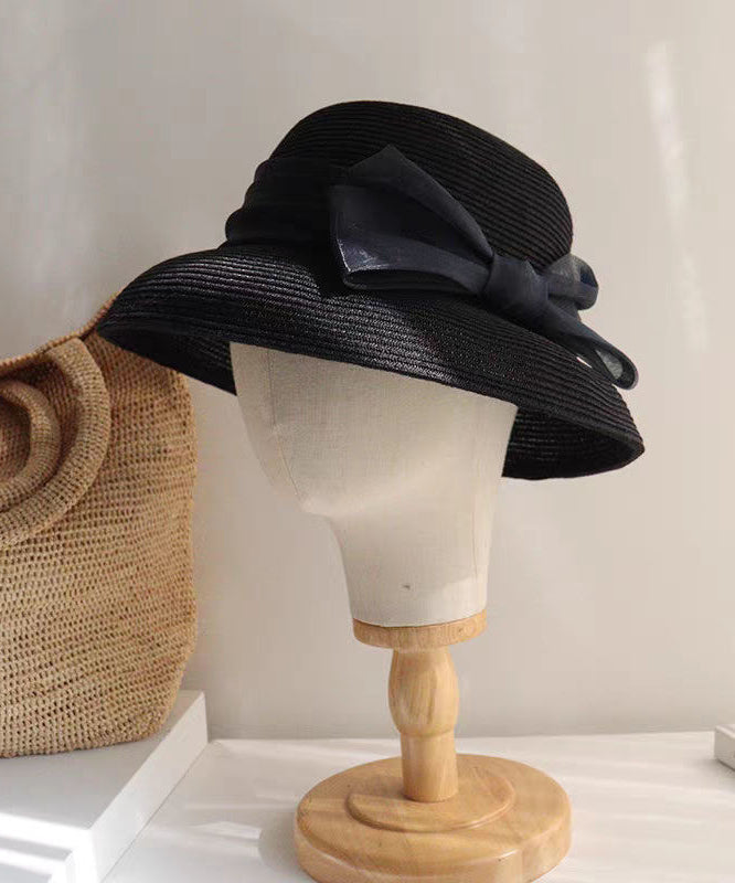 French Apricot Bow Straw Woven Bucket Hat