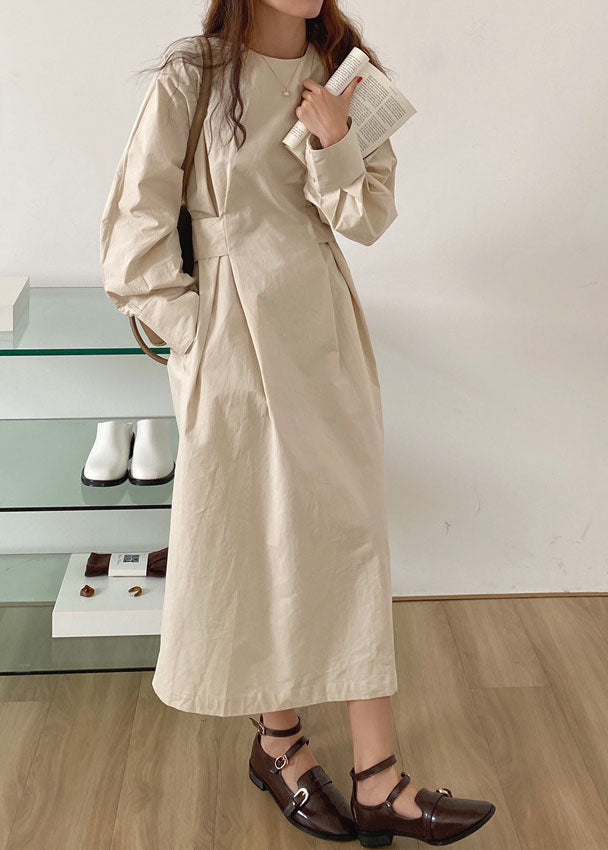 Französisch Apricot Cinched Seite offen Baumwolle Kleider Winter