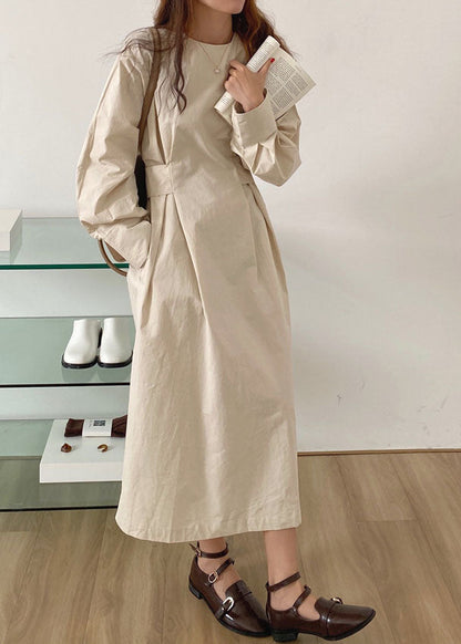 Französisch Apricot Cinched Seite offen Baumwolle Kleider Winter