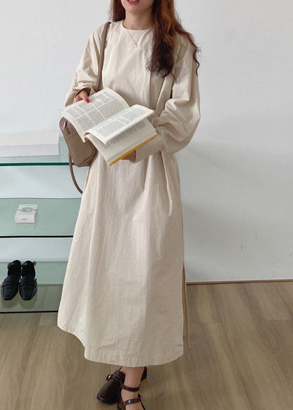 Französisch Apricot Cinched Seite offen Baumwolle Kleider Winter