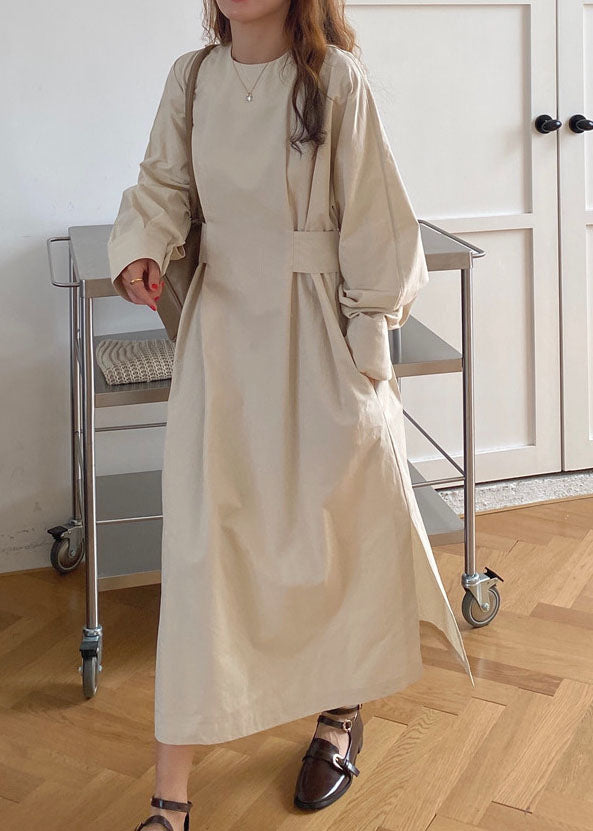 Französisch Apricot Cinched Seite offen Baumwolle Kleider Winter