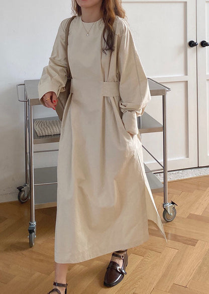 Französisch Apricot Cinched Seite offen Baumwolle Kleider Winter