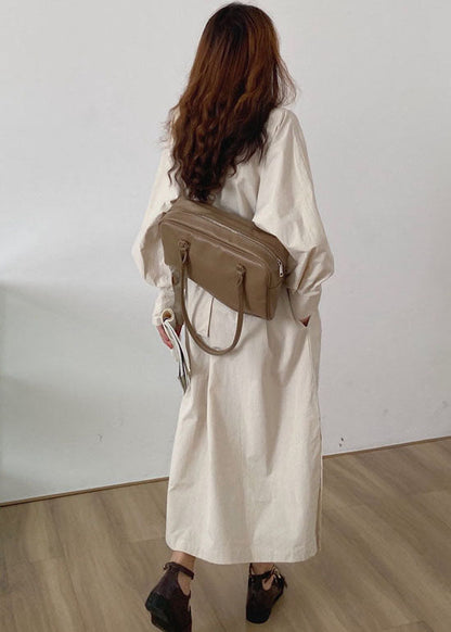 Französisch Apricot Cinched Seite offen Baumwolle Kleider Winter