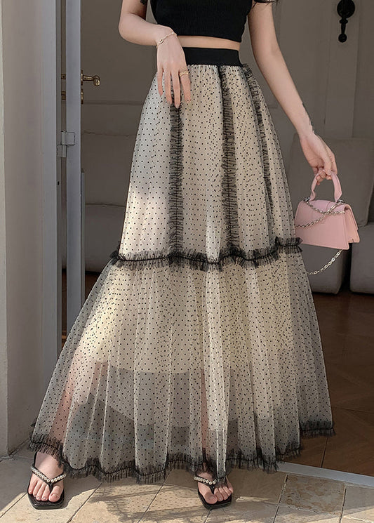 Französische Aprikosen-Punkte, Rüschen-Patchwork-Tüll-A-Linien-Röcke für den Sommer