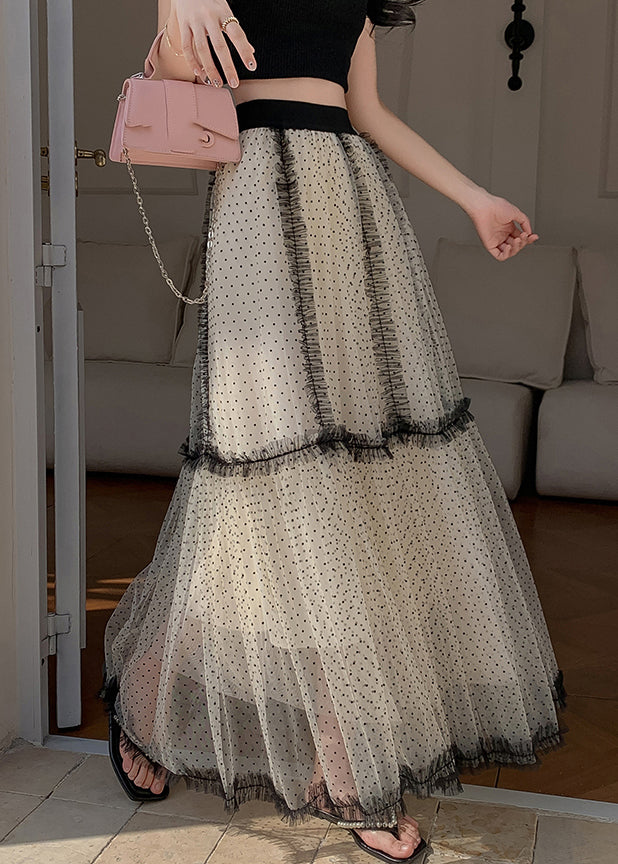 Französische Aprikosen-Punkte, Rüschen-Patchwork-Tüll-A-Linien-Röcke für den Sommer