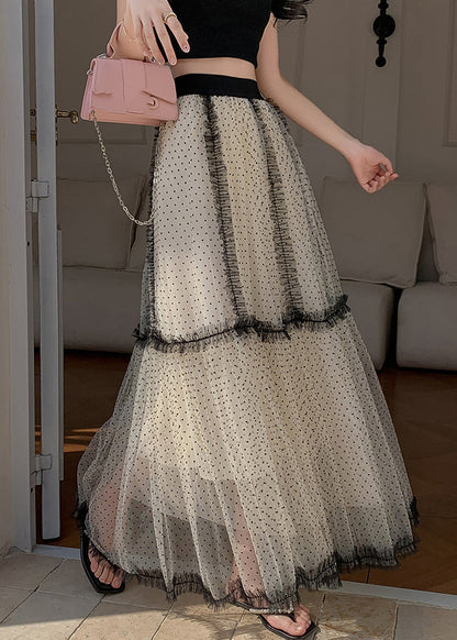 Französische Aprikosen-Punkte, Rüschen-Patchwork-Tüll-A-Linien-Röcke für den Sommer