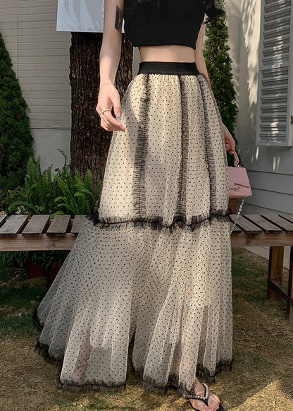 Französische Aprikosen-Punkte, Rüschen-Patchwork-Tüll-A-Linien-Röcke für den Sommer