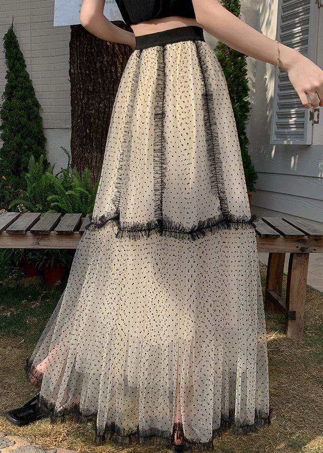 Französische Aprikosen-Punkte, Rüschen-Patchwork-Tüll-A-Linien-Röcke für den Sommer