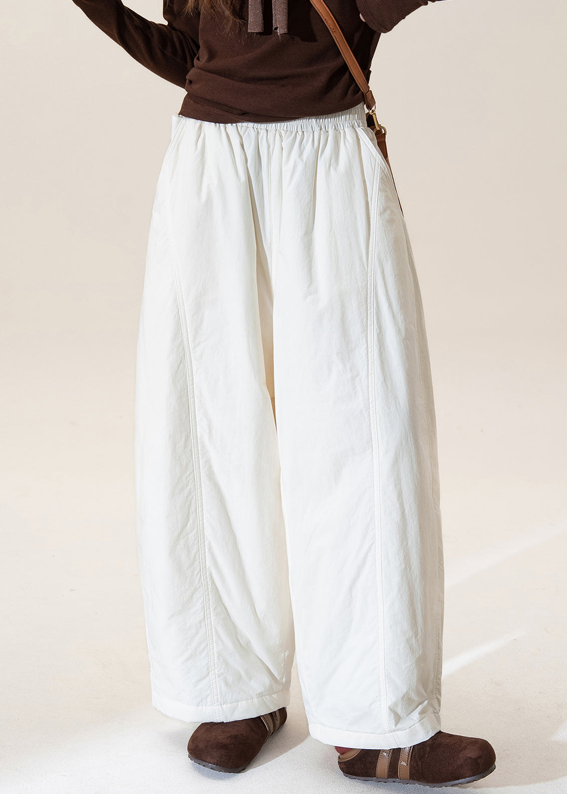 Pantalones de invierno de algodón fino con cintura elástica color albaricoque francés