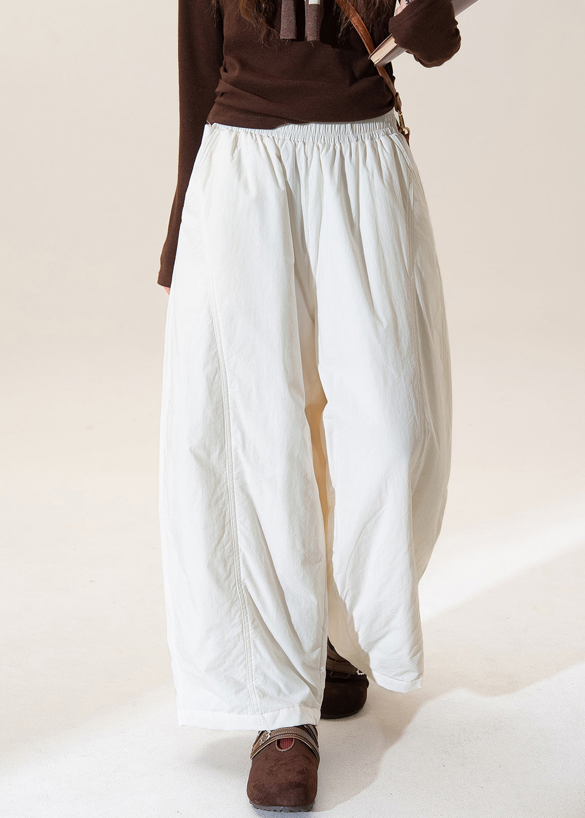 Pantalones de invierno de algodón fino con cintura elástica color albaricoque francés